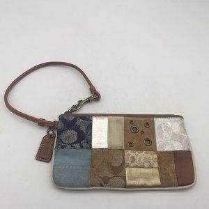 Authentic Vintage Coach Wristlet Wallet Patchwork Brown Blue Gold Silver